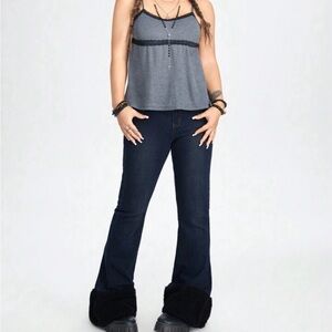 Fairycore Fuzzy Panel Flare Leg Jeans. Size Large 8/10 New With Tags.